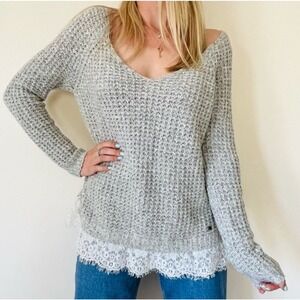 Hollister Y2K Loose Knit Crocheted Sweater Lace Trim Boho Preppy Soft Size XS